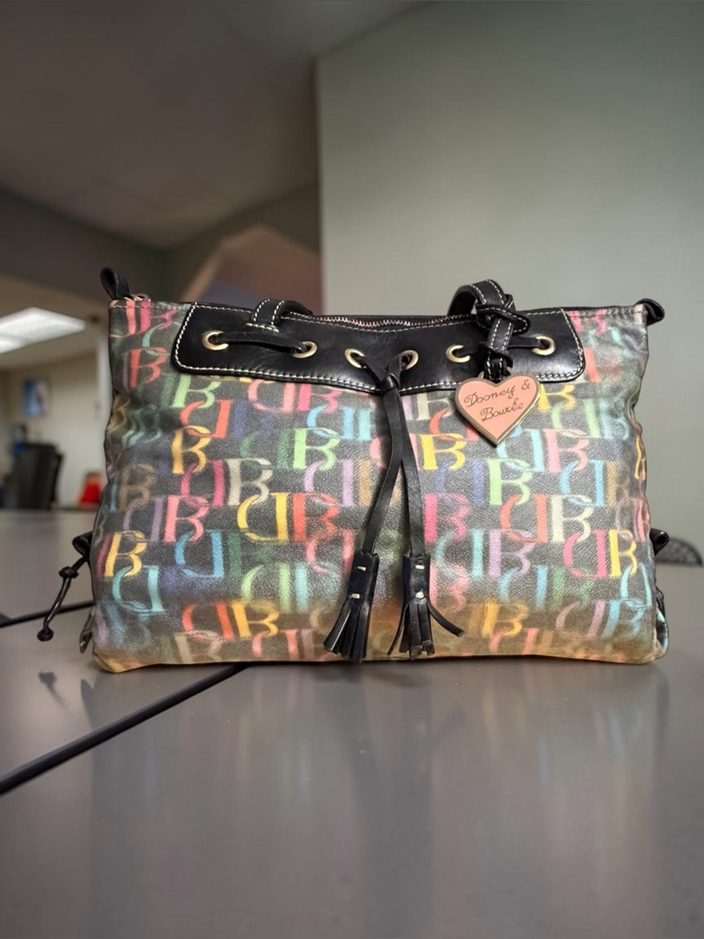 Dooney & Bourke Multicolor Logo Tote with Black Trim